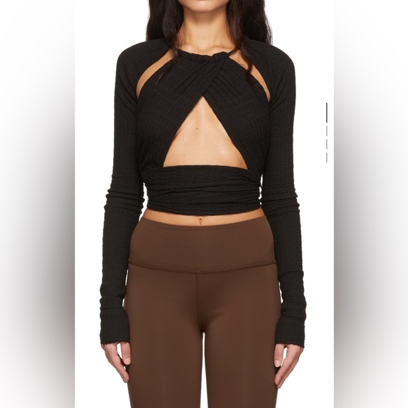 Danielle Guizio black long sleeve wrap top - Picture 1 of 7